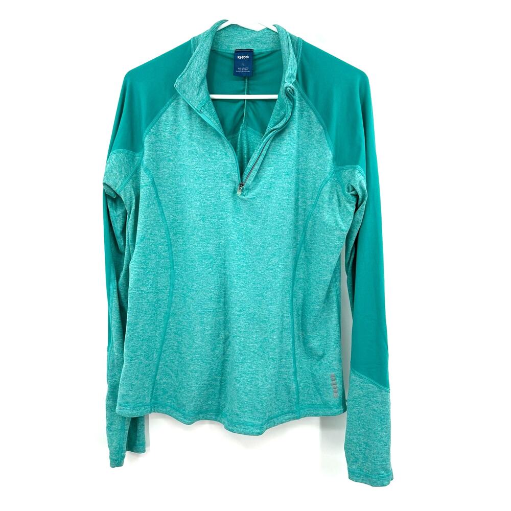 Reebok Size Large Sweater Green‎ Activewear Gym Exercise Running Thumb Holes